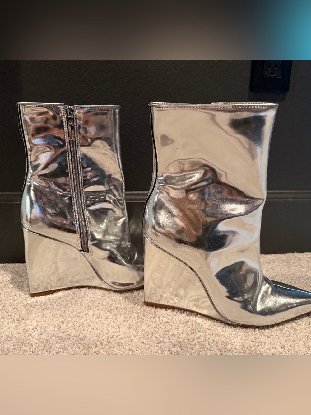 Schutz metallic Silver Wedge Ankle Boots